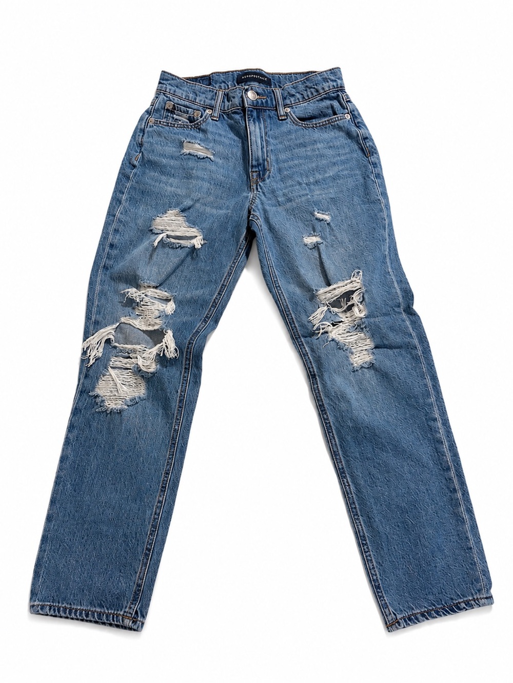 Aeropostale Ripped Straight Leg Jeans - Blue